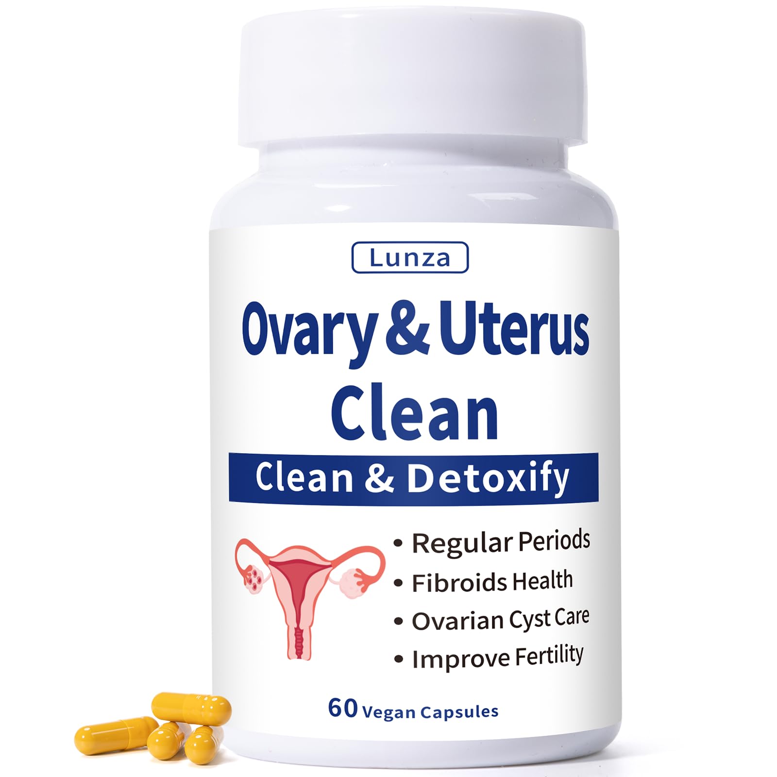 Lunza Ovary and Uterus Cleanse, Female Balance & Monthly Comfort Support, 60 Capsules