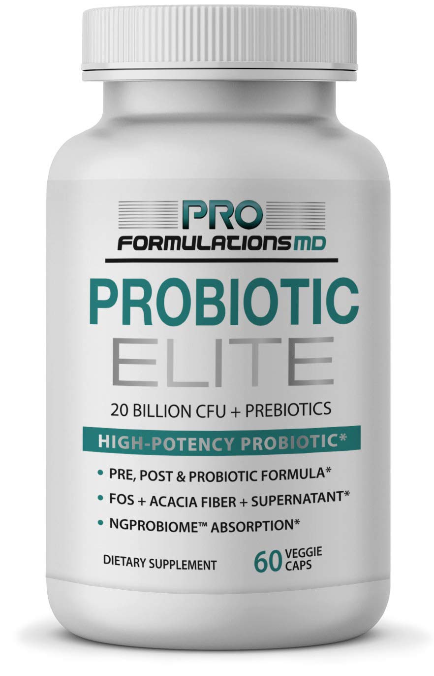 Pro Formulations MD Probiotic Elite – Synbiotic with FOS + Supernatant, 20 Billion CFU, Powder, 60 Count