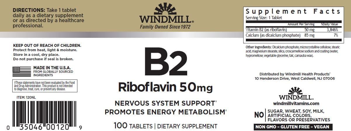 Windmill Vitamin B-2 50 mg 600 Tablets