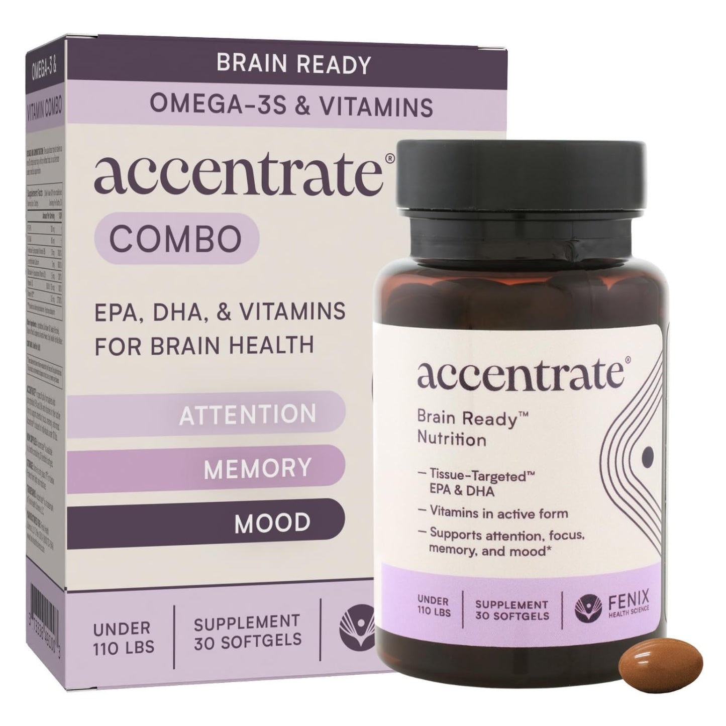 Accentrate Brain Supplement for Kids Natural Focus & Attention Softgels, 30 Count