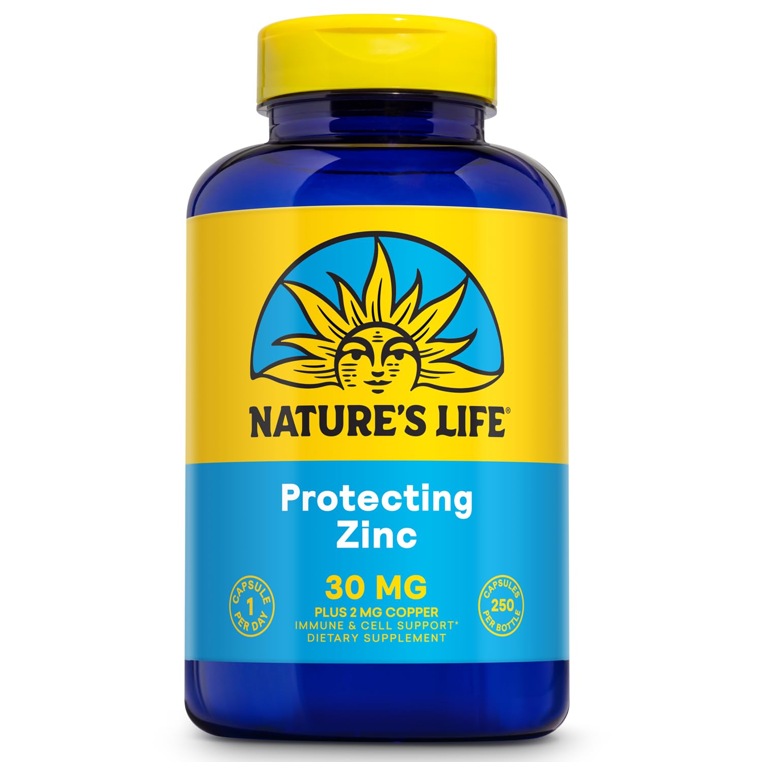Nature's Life Zinc Picolinate 30mg with Copper 2mg Chelated Zinc Supplement Capsules 250 Count