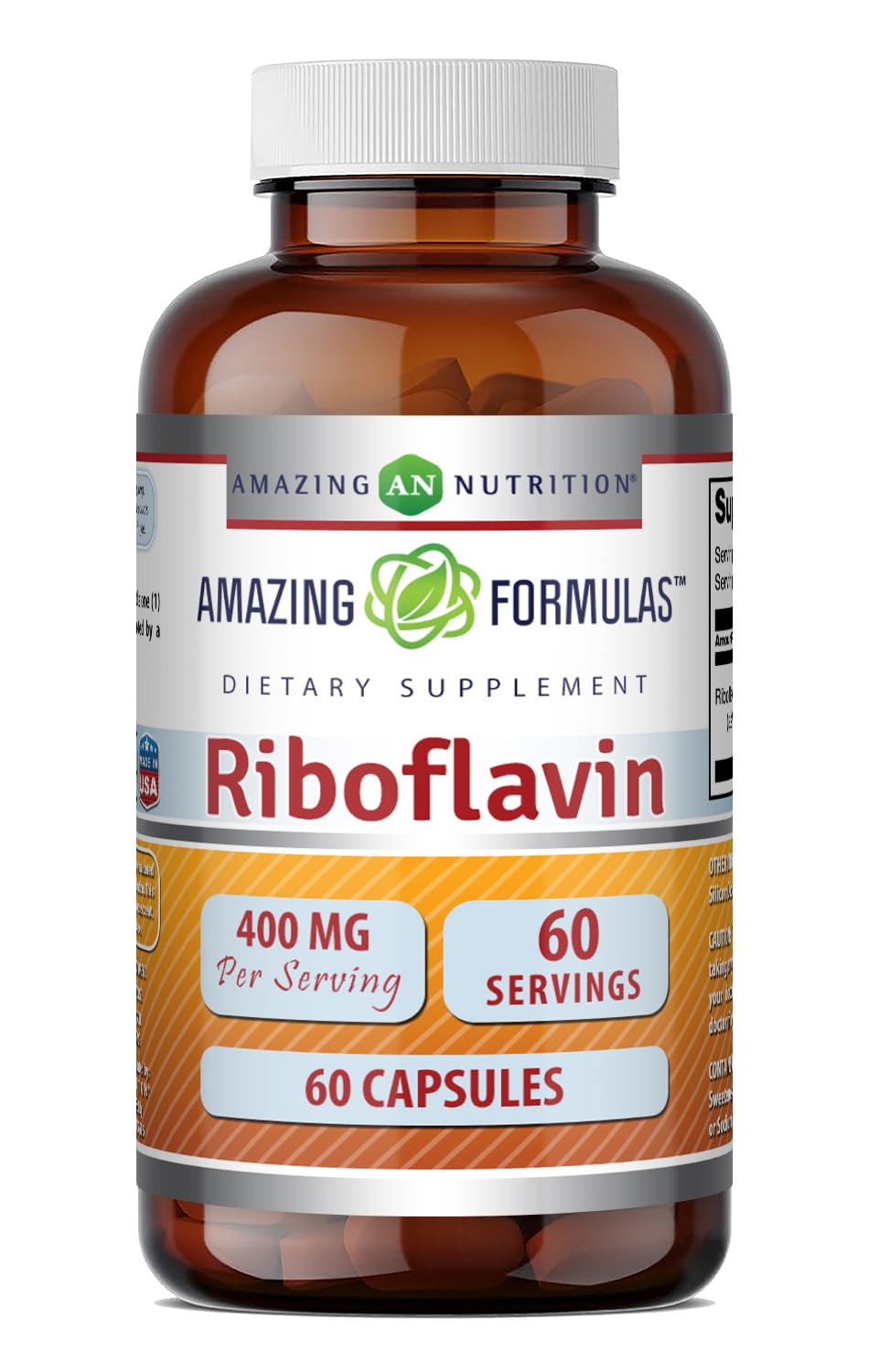 Amazing Nutrition Riboflavin (Vitamin B2) Supplement 400 Mg per Serving Capsule, 60 Capsules