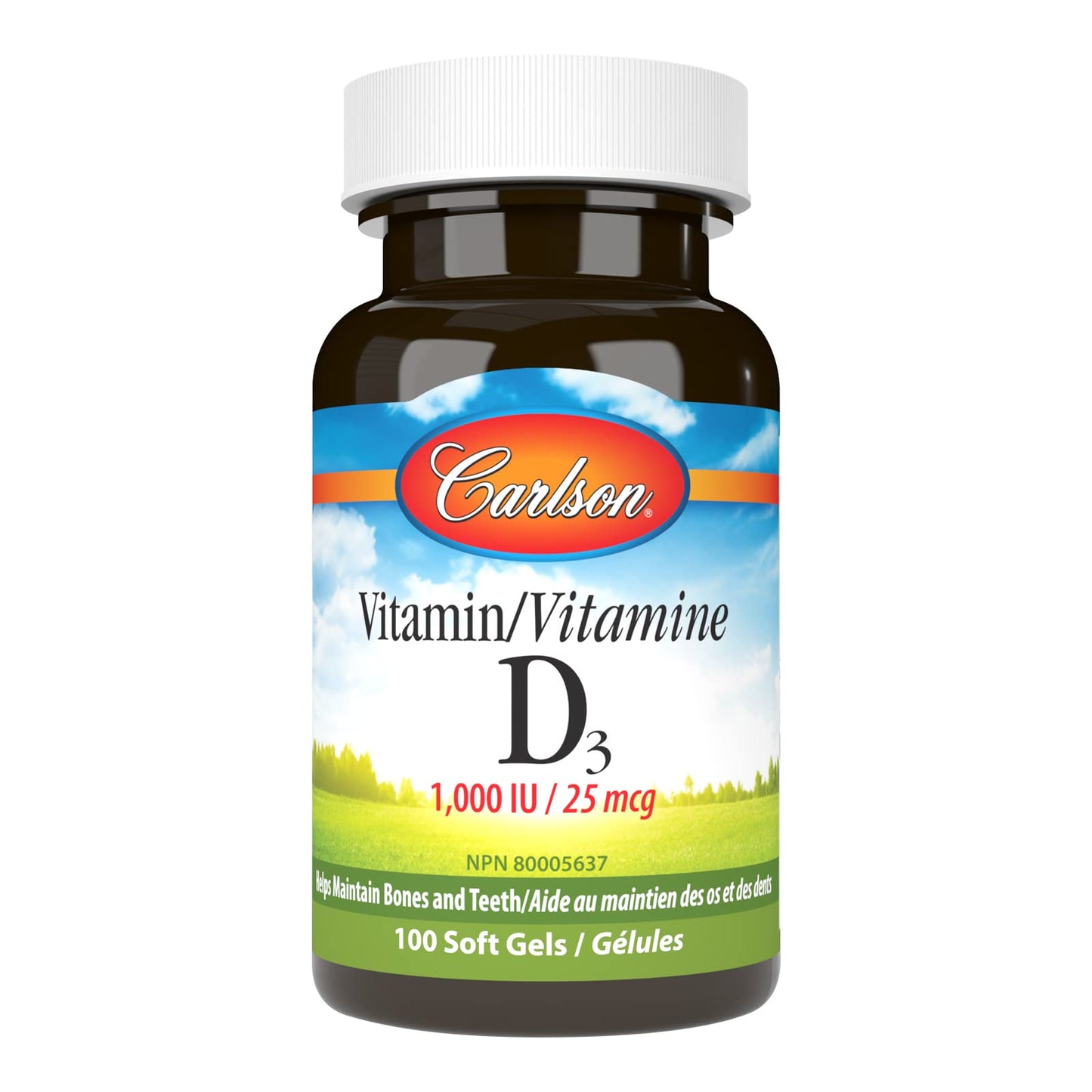 Carlson Vitamin D3 1000 IU Softgels, 100 Count