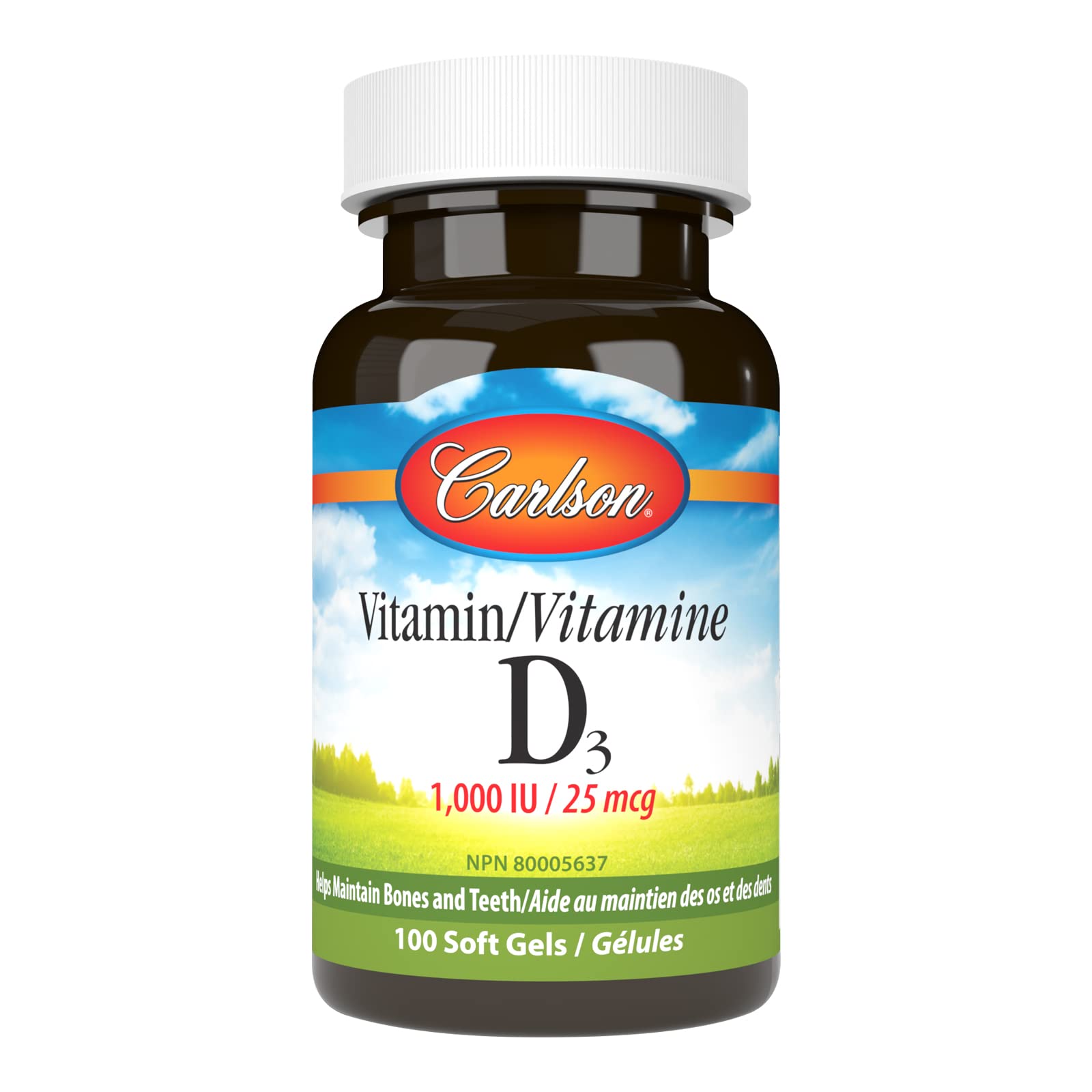Carlson Vitamin D3 1000 IU Softgels, 100 Count