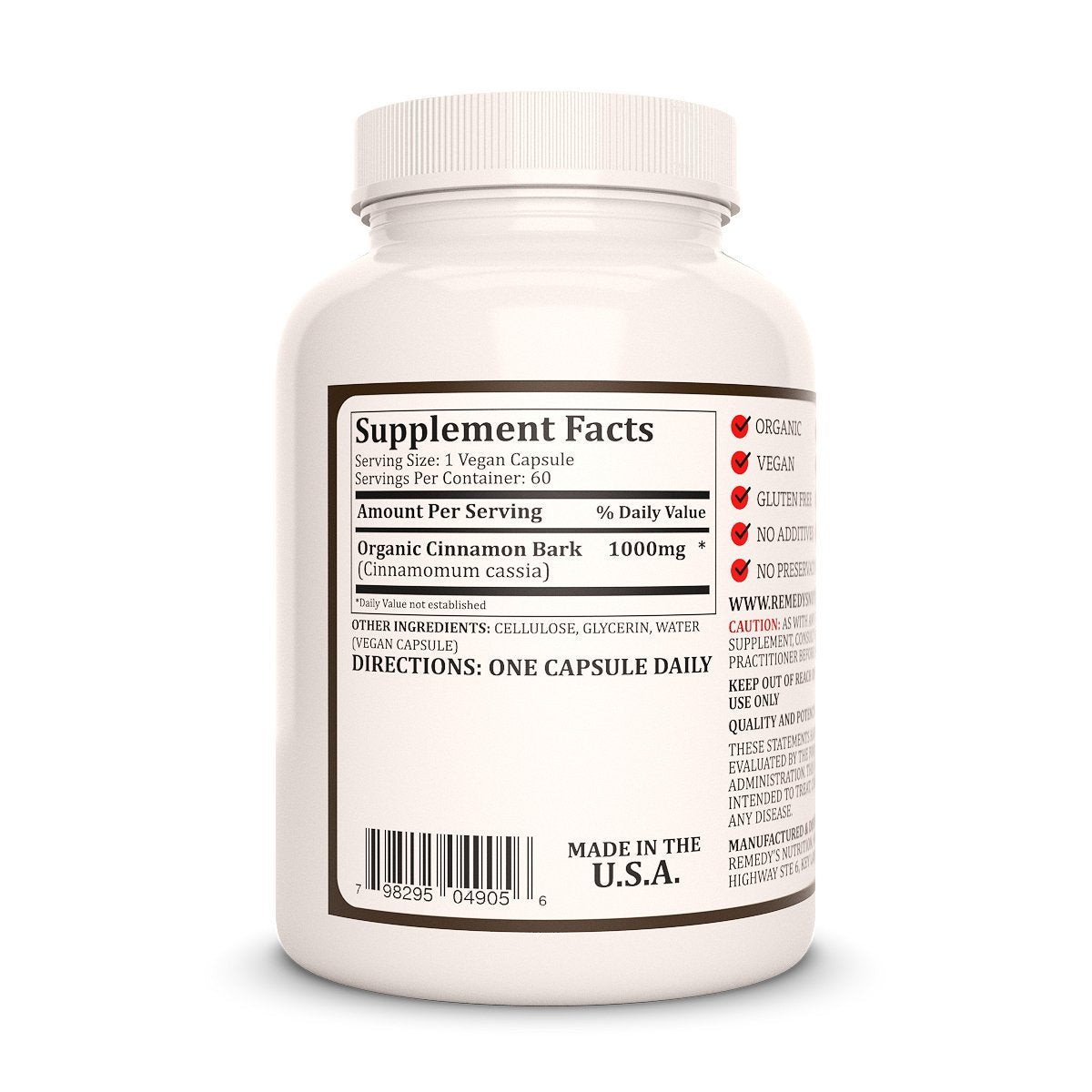 Remedy’s Nutrition Cinnamon Bark Ceylon 60 Capsules