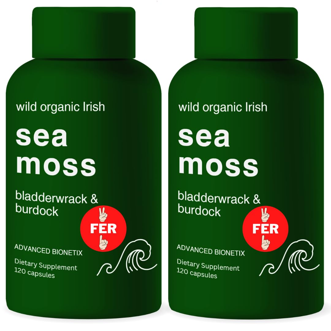 Advanced Bionetix Organic Irish Sea Moss Capsules with Bladderwrack & Burdock Root, 240 Capsules