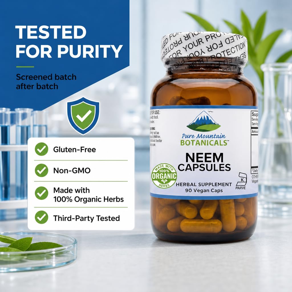 Pure Mountain Botanicals Neem 500mg Capsules, 90 Count