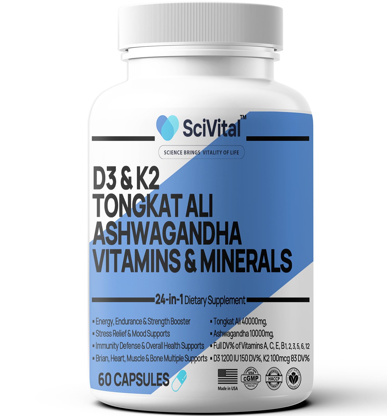 SciVital Ashwagandha Extract 200mg 20:1 & Tongkat Ali Extract 200mg 50:1 60 Capsules