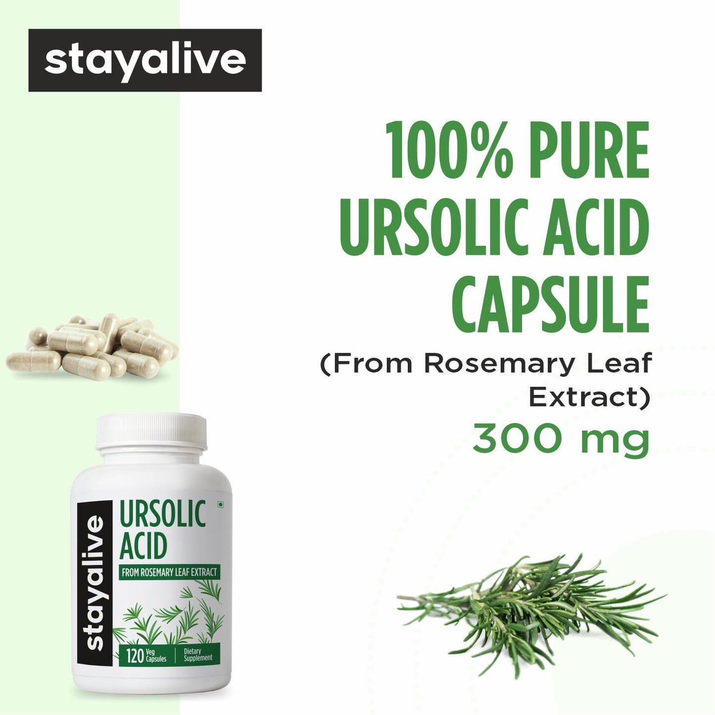STAY ALIVE Ursolic Acid Supplement 300mg Capsule, 120 Capsules