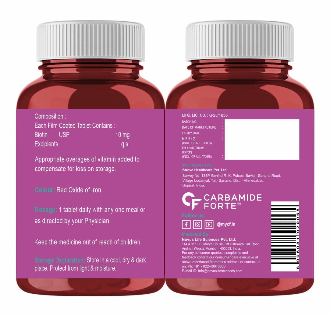 Carbamide Forte Biotin 10000mcg (High Potency) per Veg Tablet, 120 Tablets