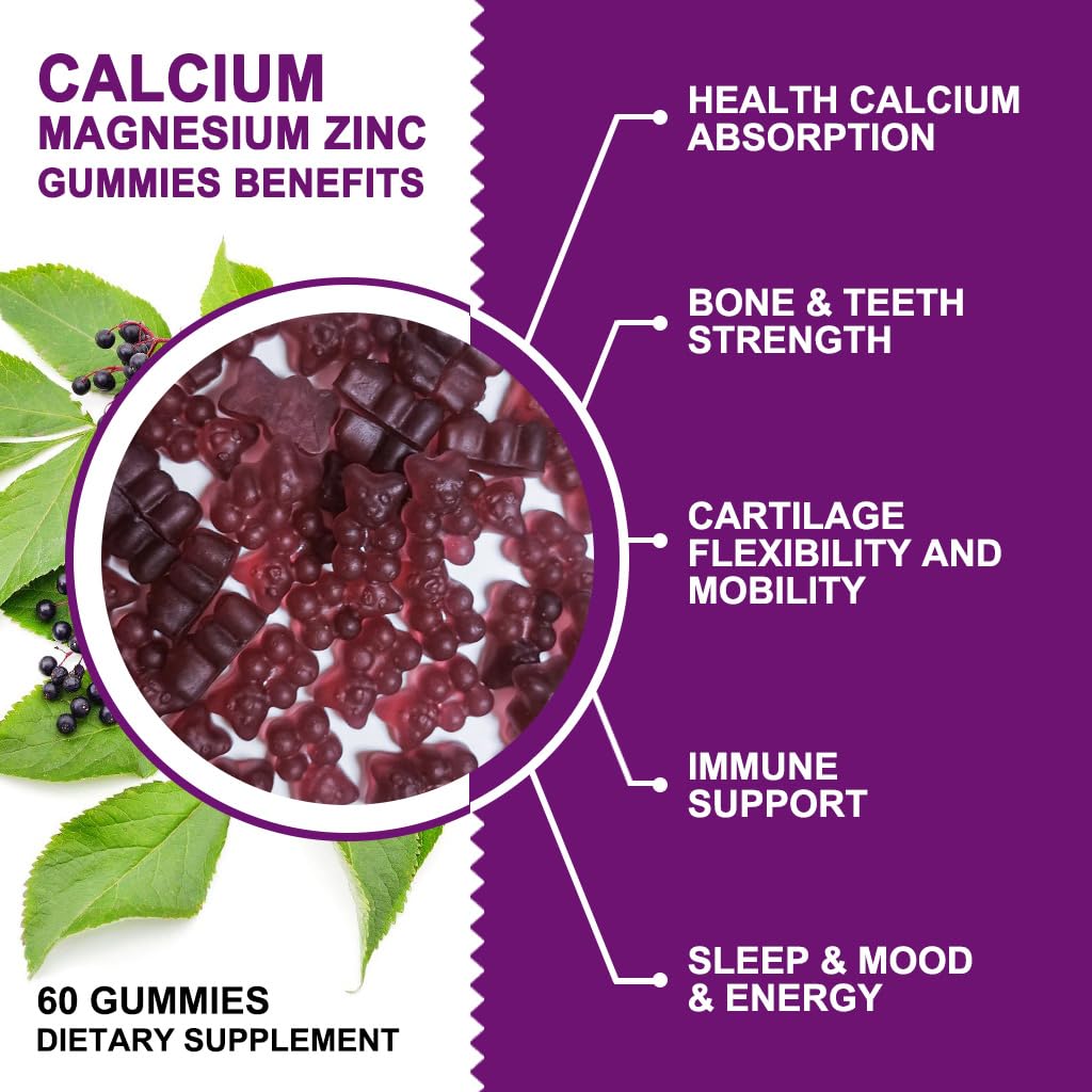 GORNVB Calcium Magnesium Zinc Gummies with High Absorption Magnesium Glycinate 300mg, Potassium - Plant Complex Calcium Magnesium 2:1 Ratio, with D3 Sea Moss for Bone, Immune & Sleep Support, Vegan, 60 Gummies