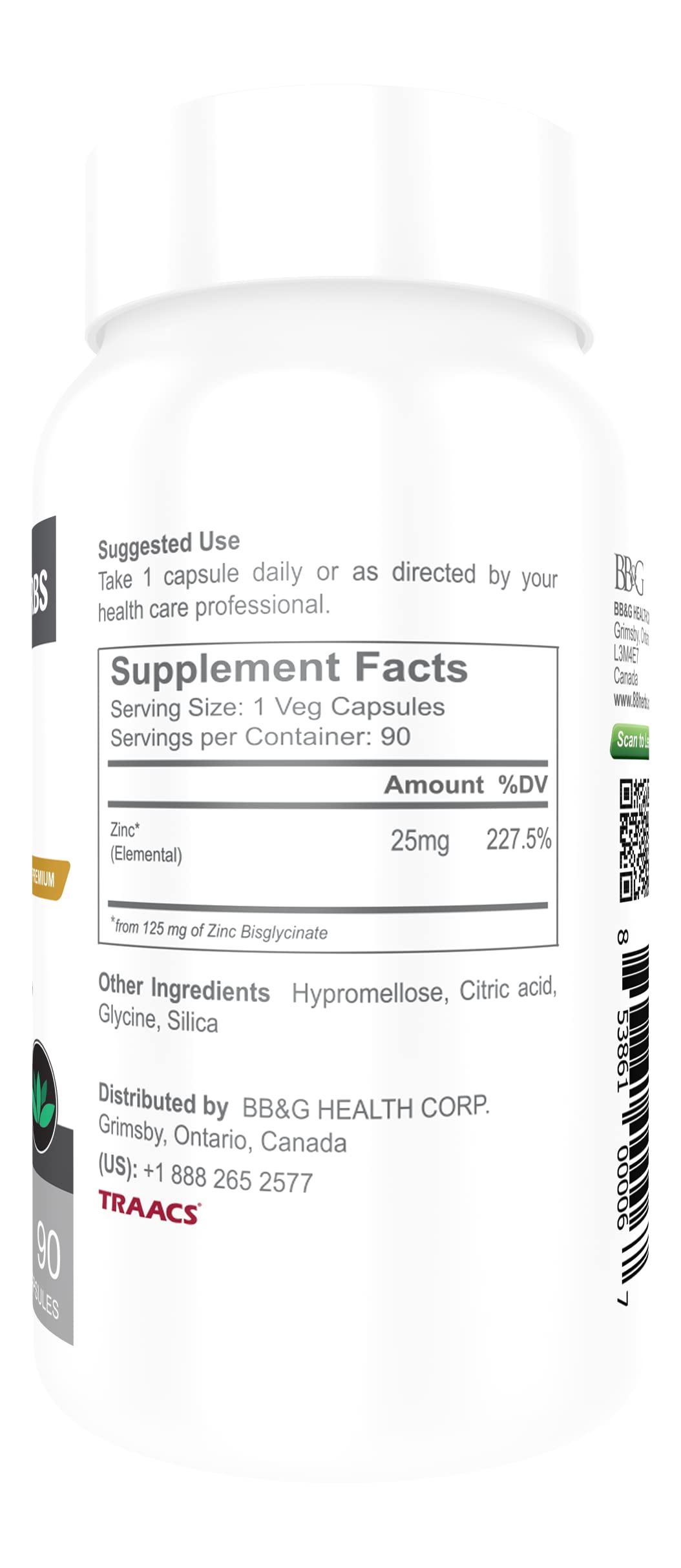 88herbs Zinc Bisglycinate Highest Absorption Non Buffered Premium Grade Capsules, 90 Count