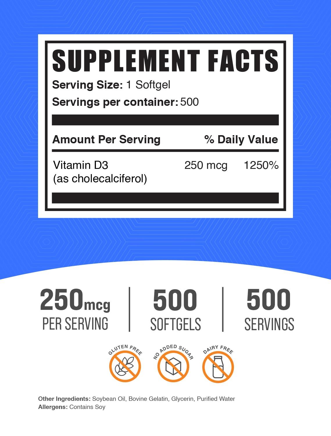 BulkSupplements Vitamin D3 Softgel 500 Softgels