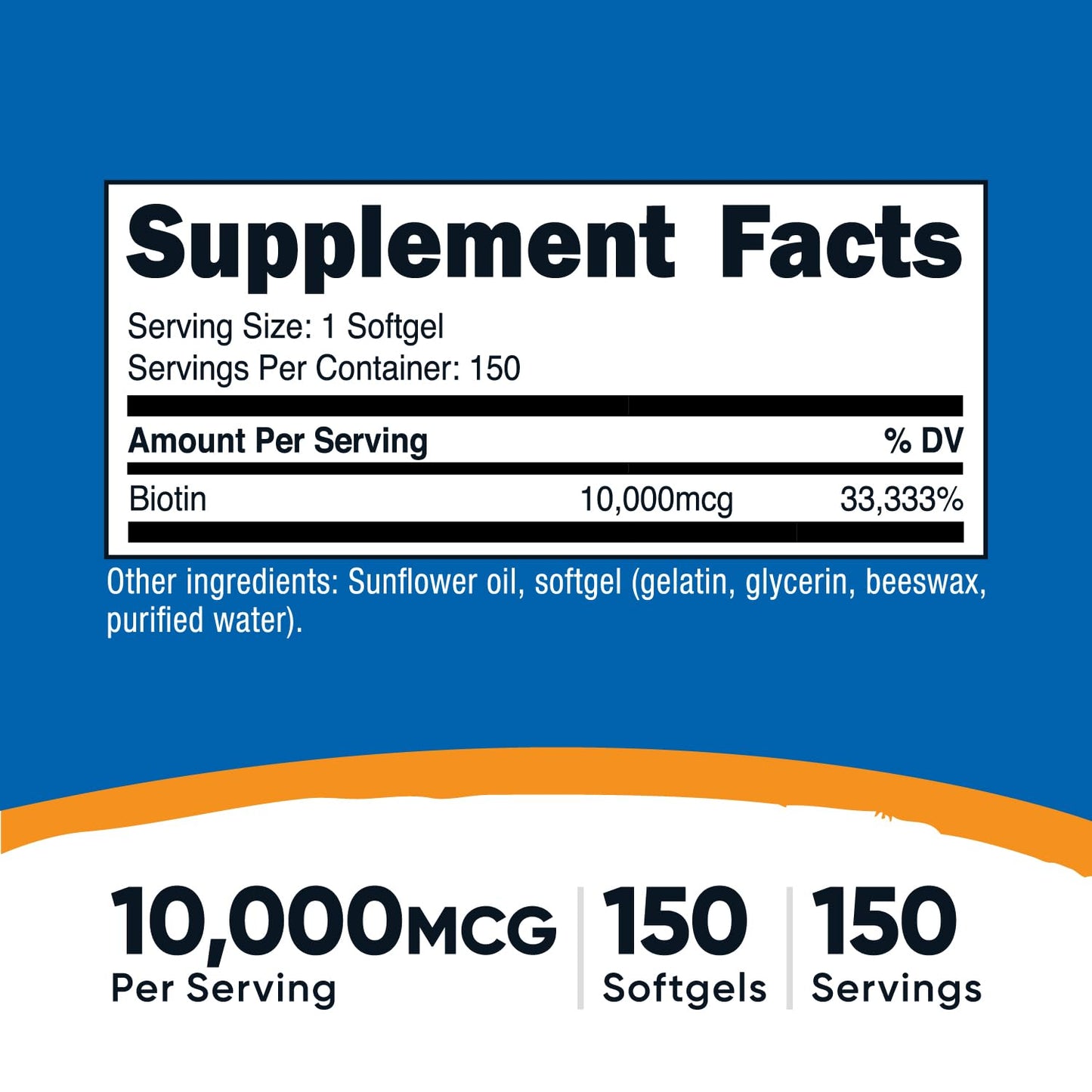 Nutricost Biotin 10,000mcg Softgels, 150 Count