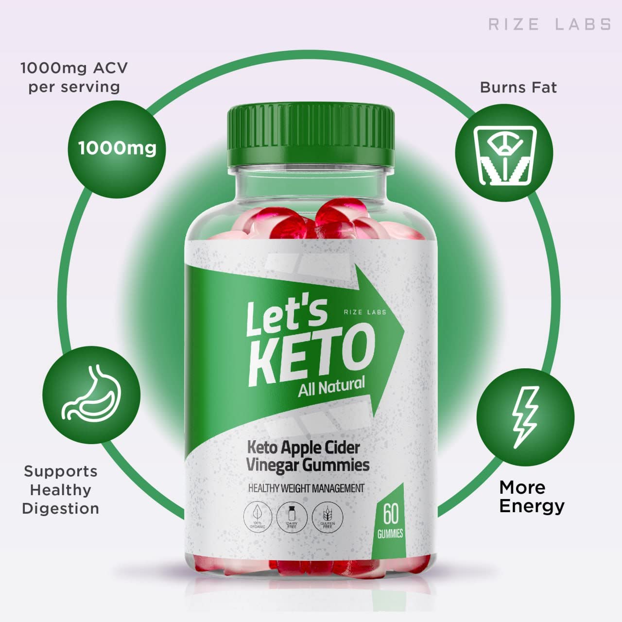 Rize Labs Lets Keto Apple Cider Vinegar Gummies, 180 Gummies