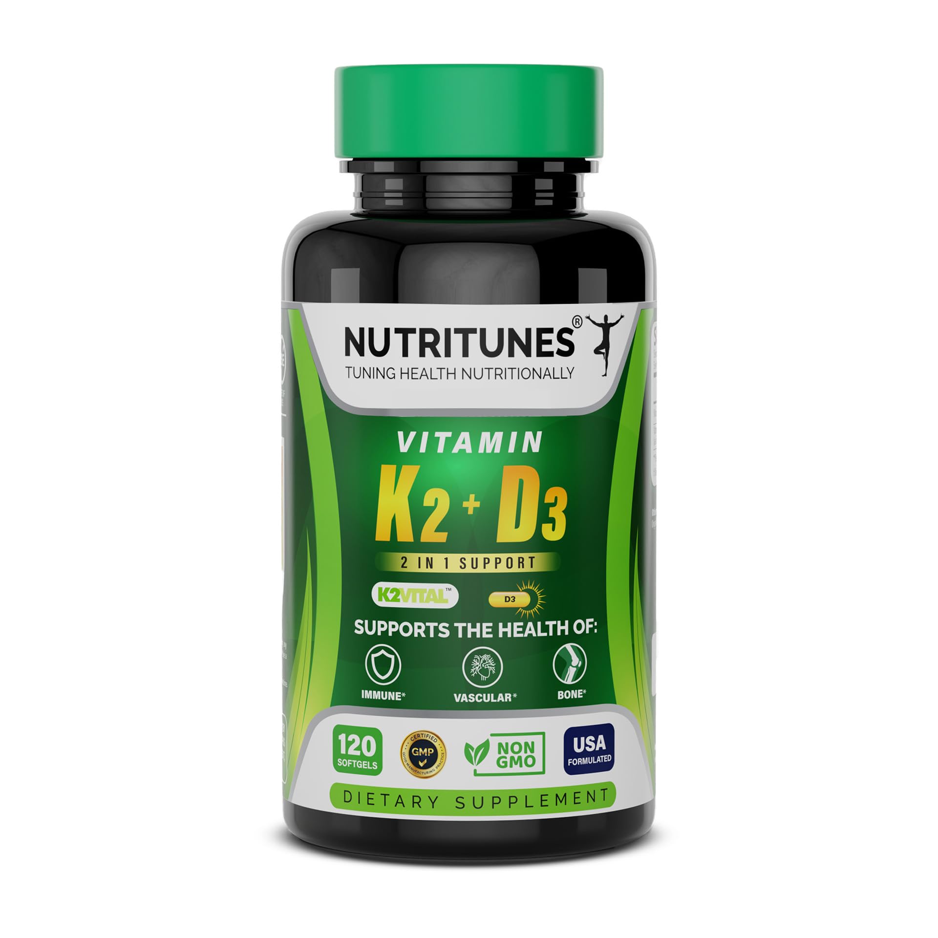 Nutritunes Vitamin D3 K2 5000 IU D3 & 100 mcg K2 MK-7 Softgels 120
