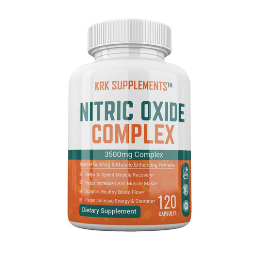 KRK SUPPLEMENTS Nitric Oxide Complex 3500mg Per Serving L-Arginine HCl AAKG AKG Alpha Ketoglutarate Citrulline Malate Capsules 120 Count
