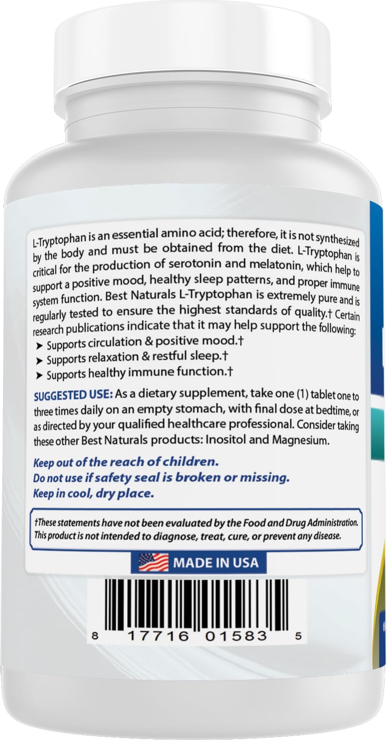 Best Naturals L-Tryptophan 1000 mg Tablet 60 Count