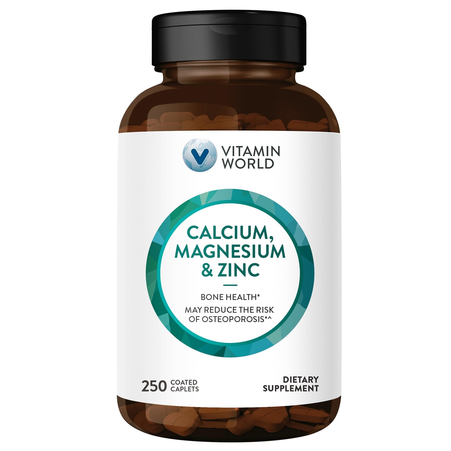 Vitamin World Calcium Magnesium Zinc Caplets, 250 Count