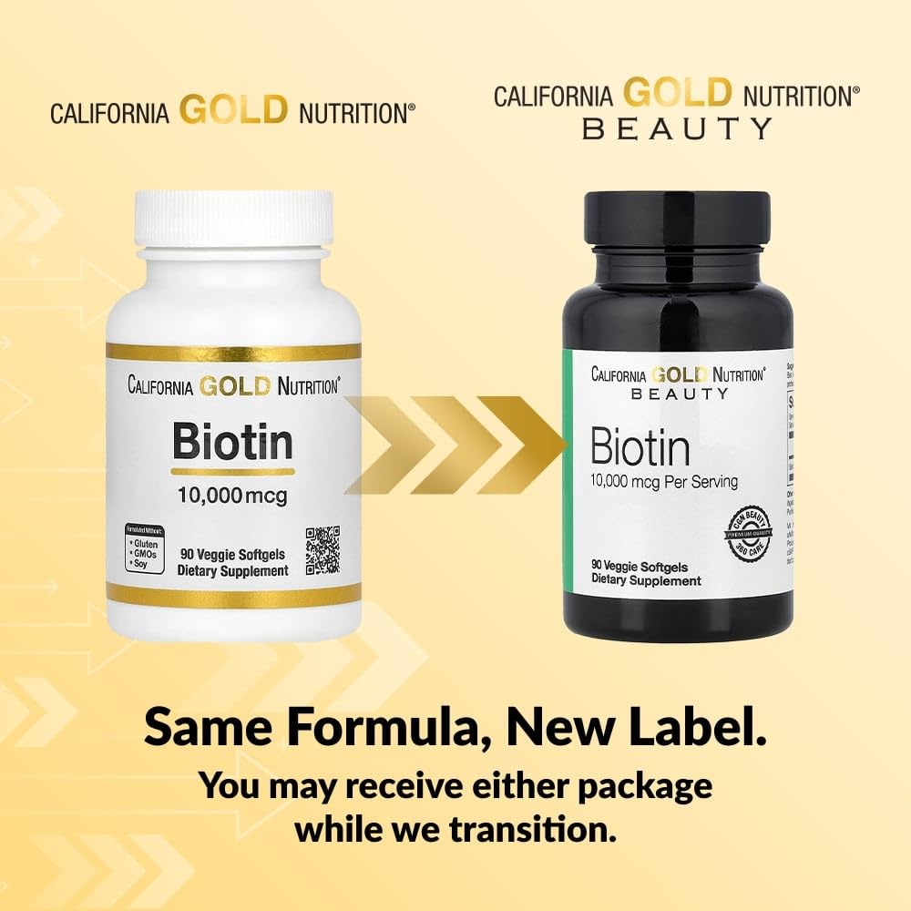 California Gold Nutrition Biotin, 10,000 mcg d-Biotin Softgels, 90 Softgels