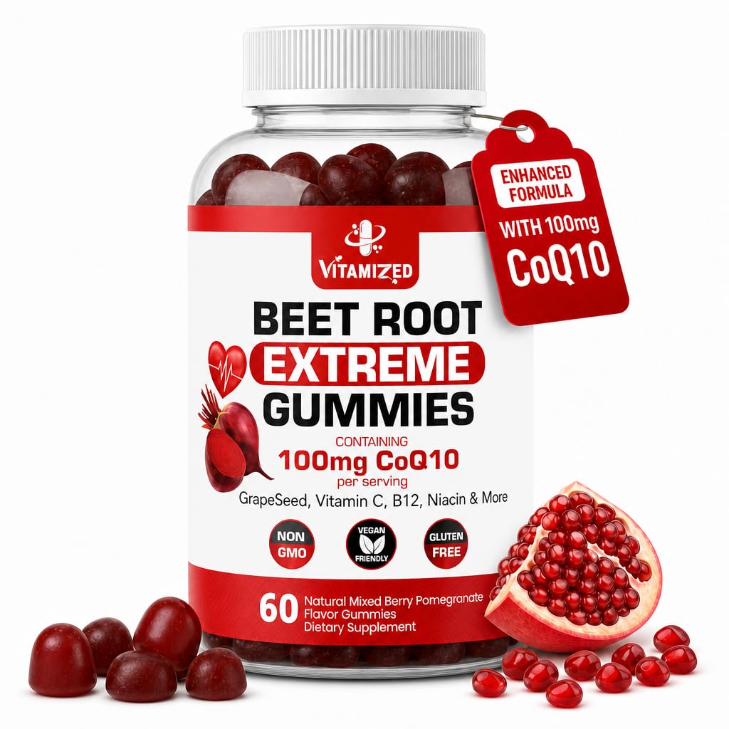 VITAMIZED Extreme Beetroot Formula & COQ10 100mg Gummies for Circulation and Energy, Flow, 60 Count
