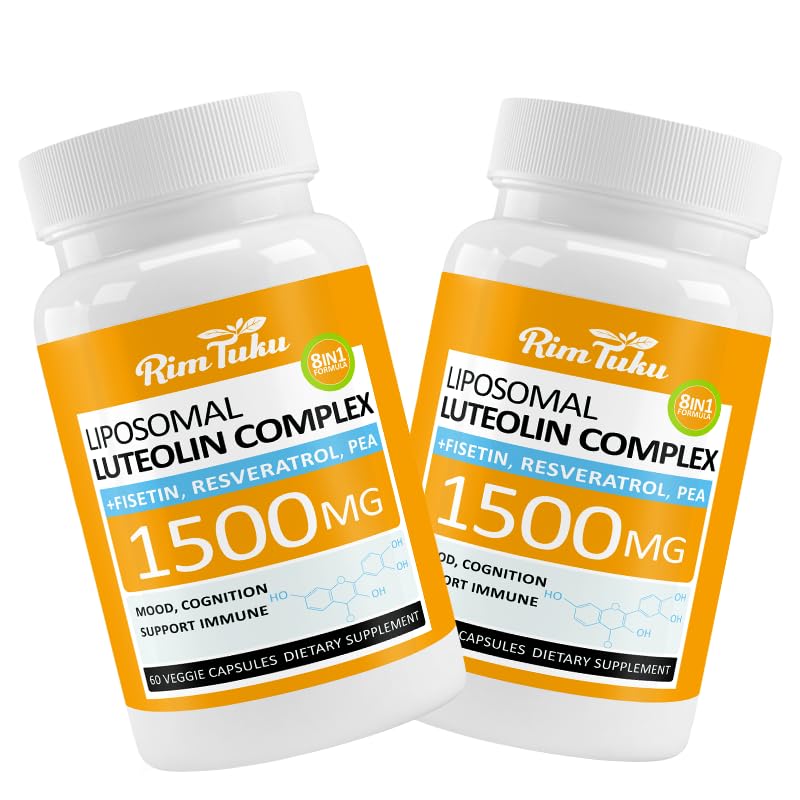 RimTuku Liposomal Luteolin Supplement 1500mg, 8-in-1 Formula with Fisetin, Pea, Turmeric for Brain Support, 120 Capsules