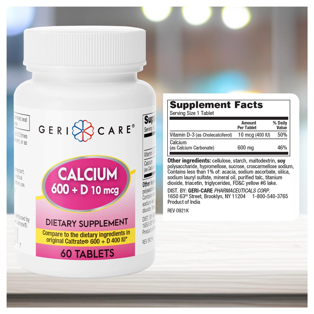 GeriCare Calcium 600mg Vitamin D 10mcg Tablets, 60 Count