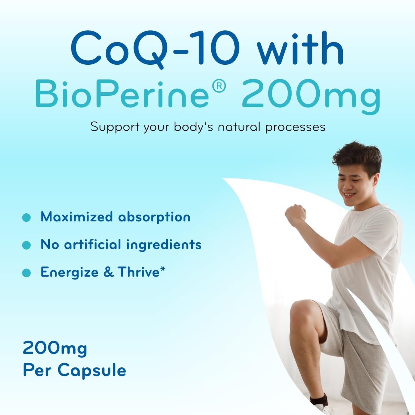 Clear Formulas CoQ10 200mg with BioPerine Enhanced Absorption Capsules, 200 Count