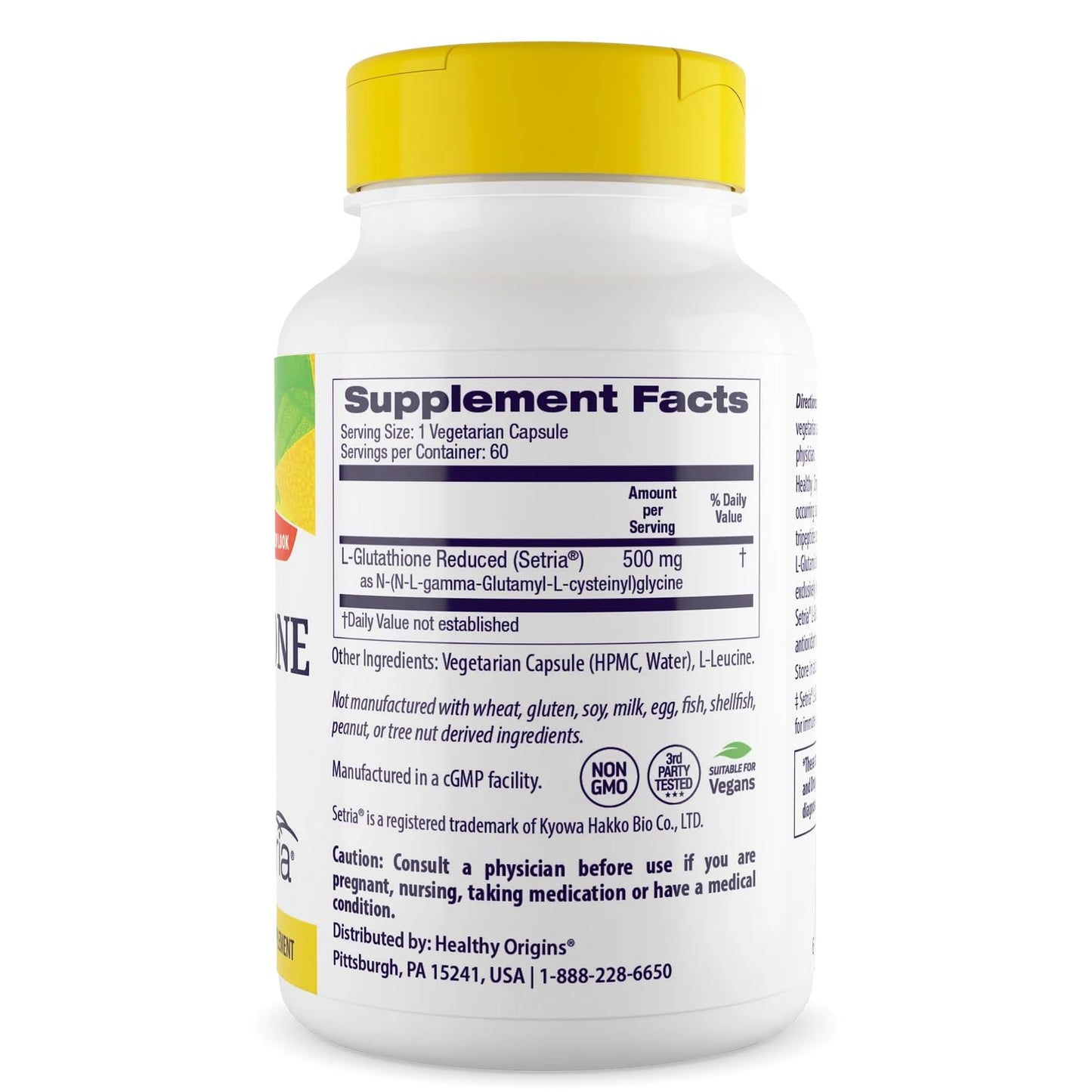 Healthy Origins Setria L-Glutathione 500 mg Capsules, 60 Count