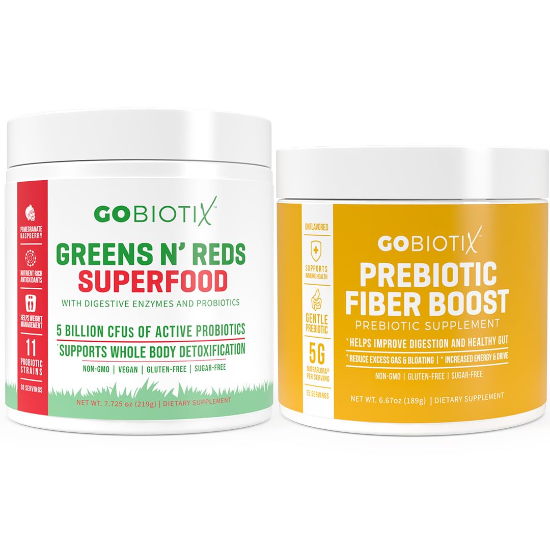 GOBIOTIX Bundle Prebiotic Fiber Supplement + Super Greens Powder + Super Reds Powder, 2-Pack