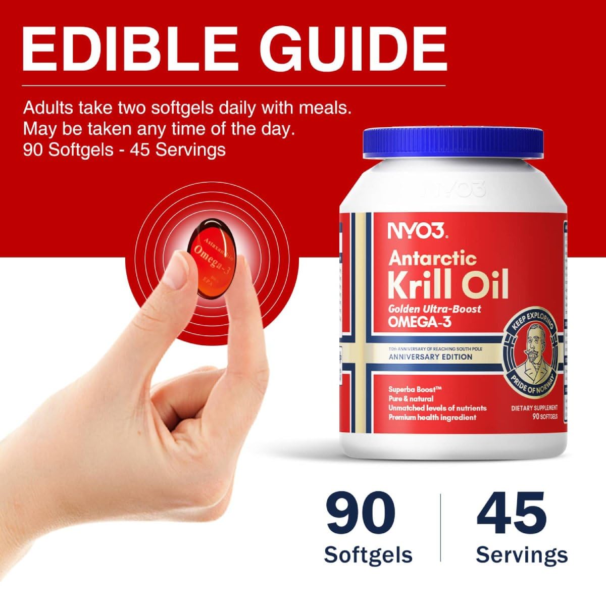NYO3 1500mg Krill Oil Omega-3 Supplement Softgels 90 Count