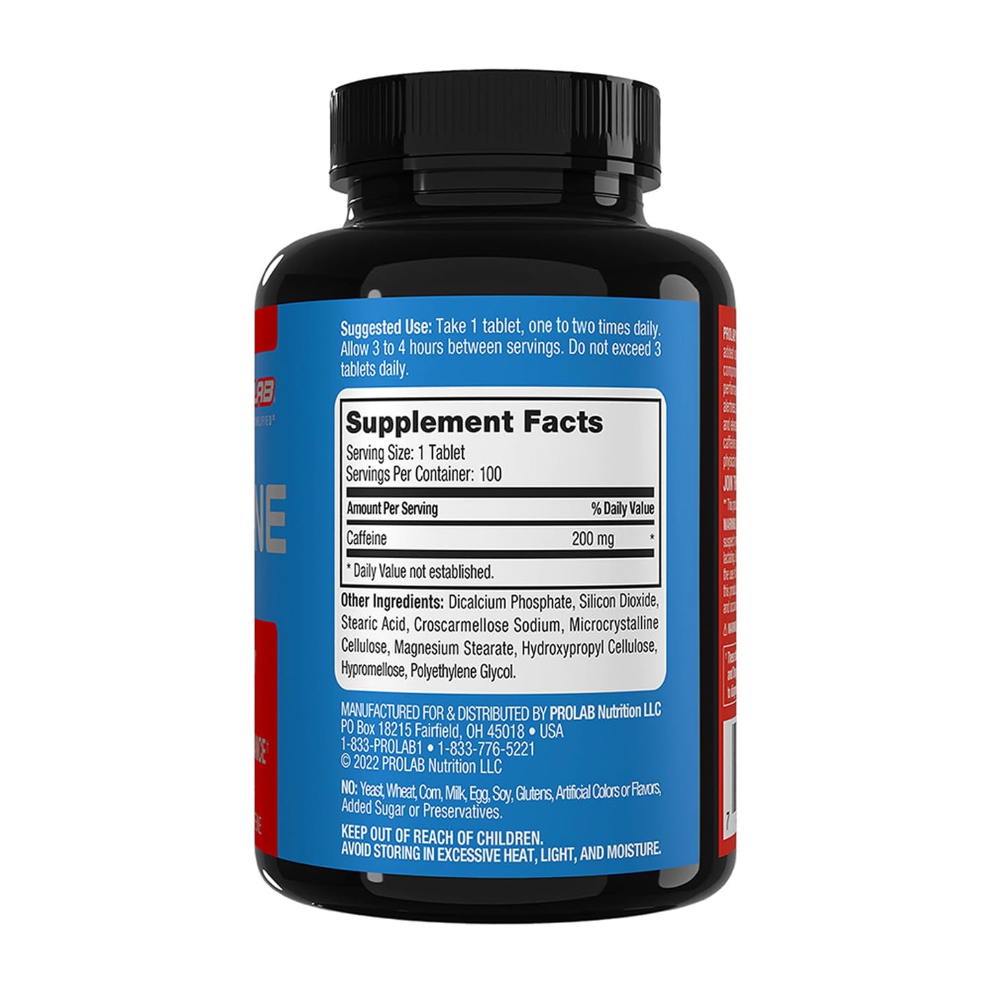 ProLab Caffeine 200mg Tablets, Energy & Mental Focus, 100 Count