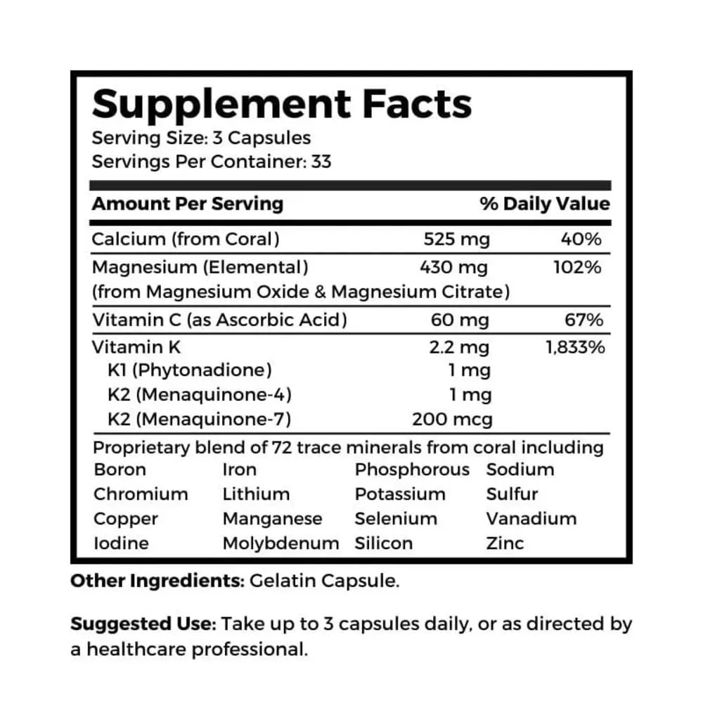 Dr Clark Store Coral Cal-Mag K2 993mg Calcium & Magnesium Supplement, 100 Capsules