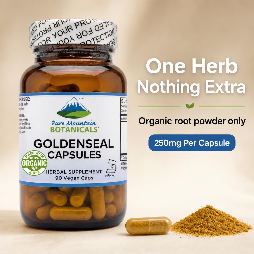 Pure Mountain Botanicals Goldenseal 250mg Capsules, 60 Count
