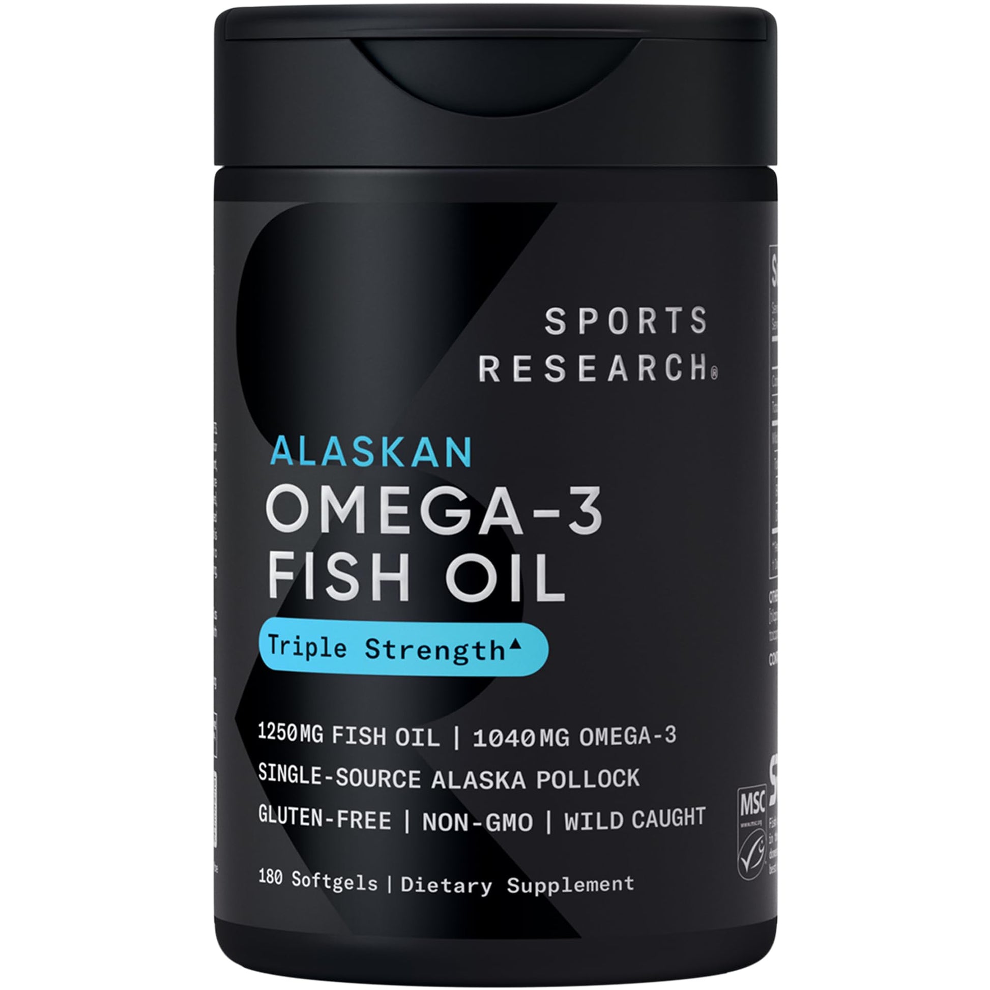 Sports Research Omega-3 Fish Oil 1250mg Softgels 180 Count