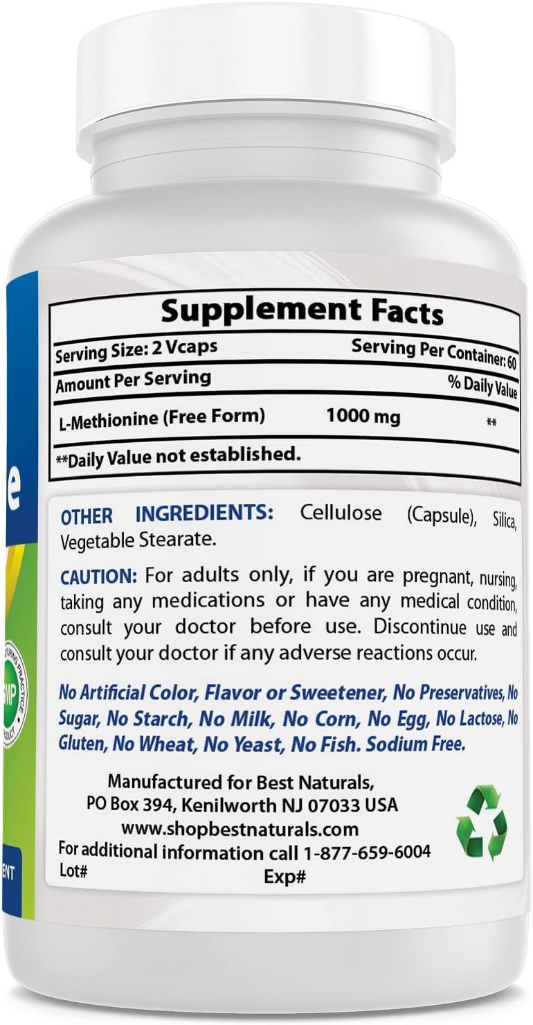 Best Naturals L-Methionine 500 mg Capsules, 120 Count