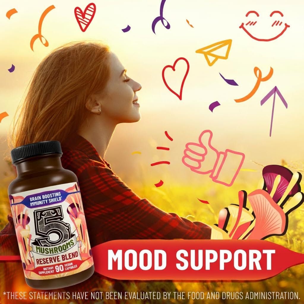 Hippie Farms 5 Mushrooms Reserve Blend Mushroom Supplement 90 Capsules