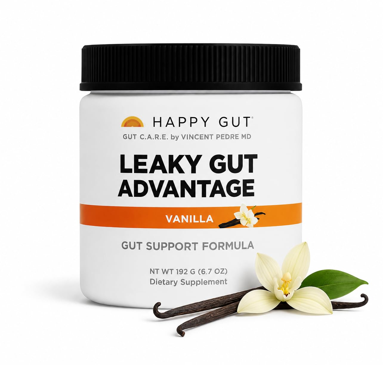 HAPPY GUT Leaky Gut Advantage L-Glutamine & DGL Vanilla Powder, 8 oz