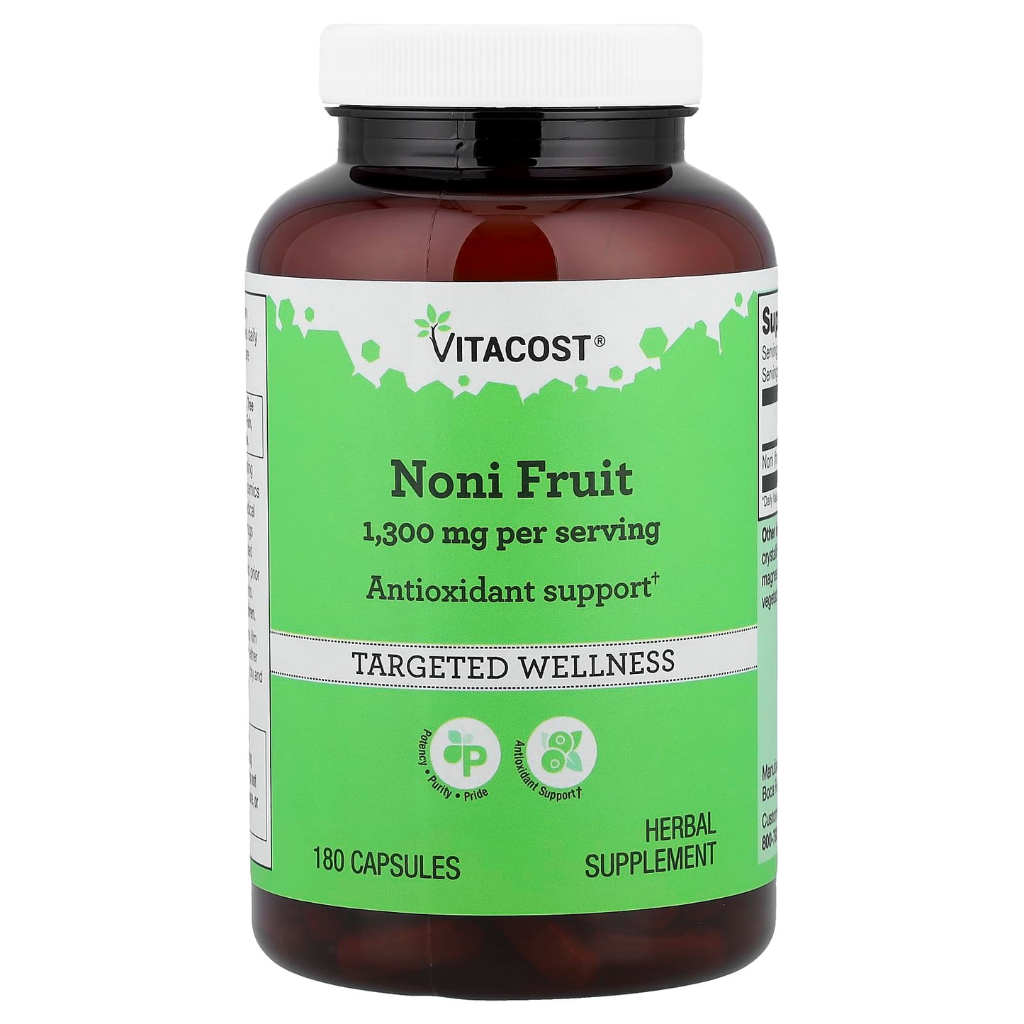 Vitacost Brand Noni Fruit 1300 mg per serving Capsules 180 Count