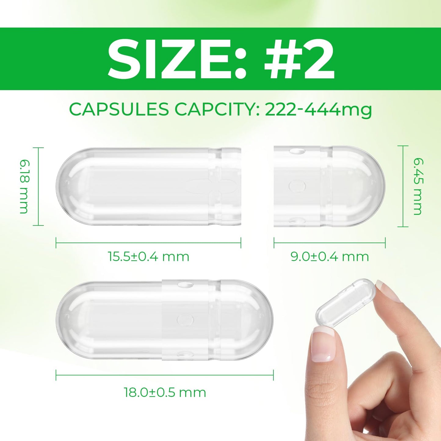 Angtai JN Empty Vegan Capsules Size 2 Plant Based Clear Capsules, 1000 Count