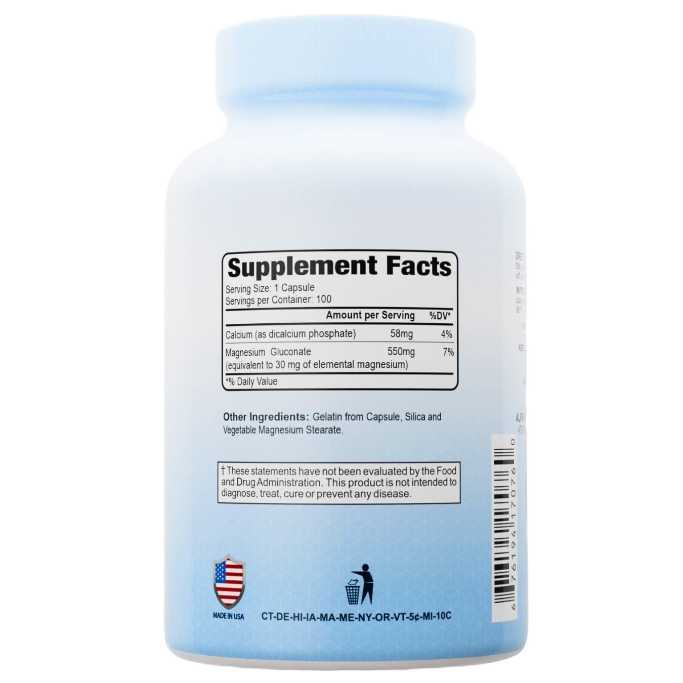 ALFA VITAMINS Magnesium Gluconate 550mg Tablet, 100 Tablets
