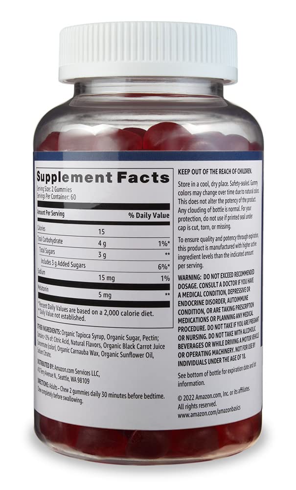 Amazon Basics Melatonin Sleep Support Gummies, Strawberry Flavor, 5 mg, 240 Count