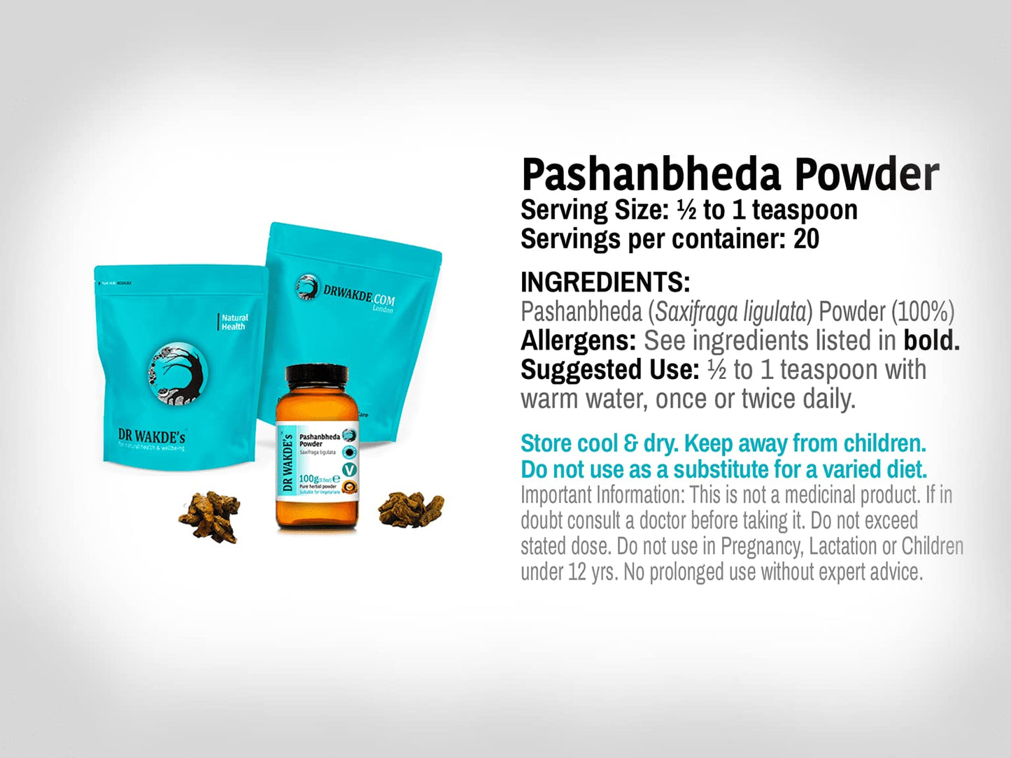 DR WAKDE's Pashanbheda Powder (Saxifraga ligulata), Powder, 3.5274 oz