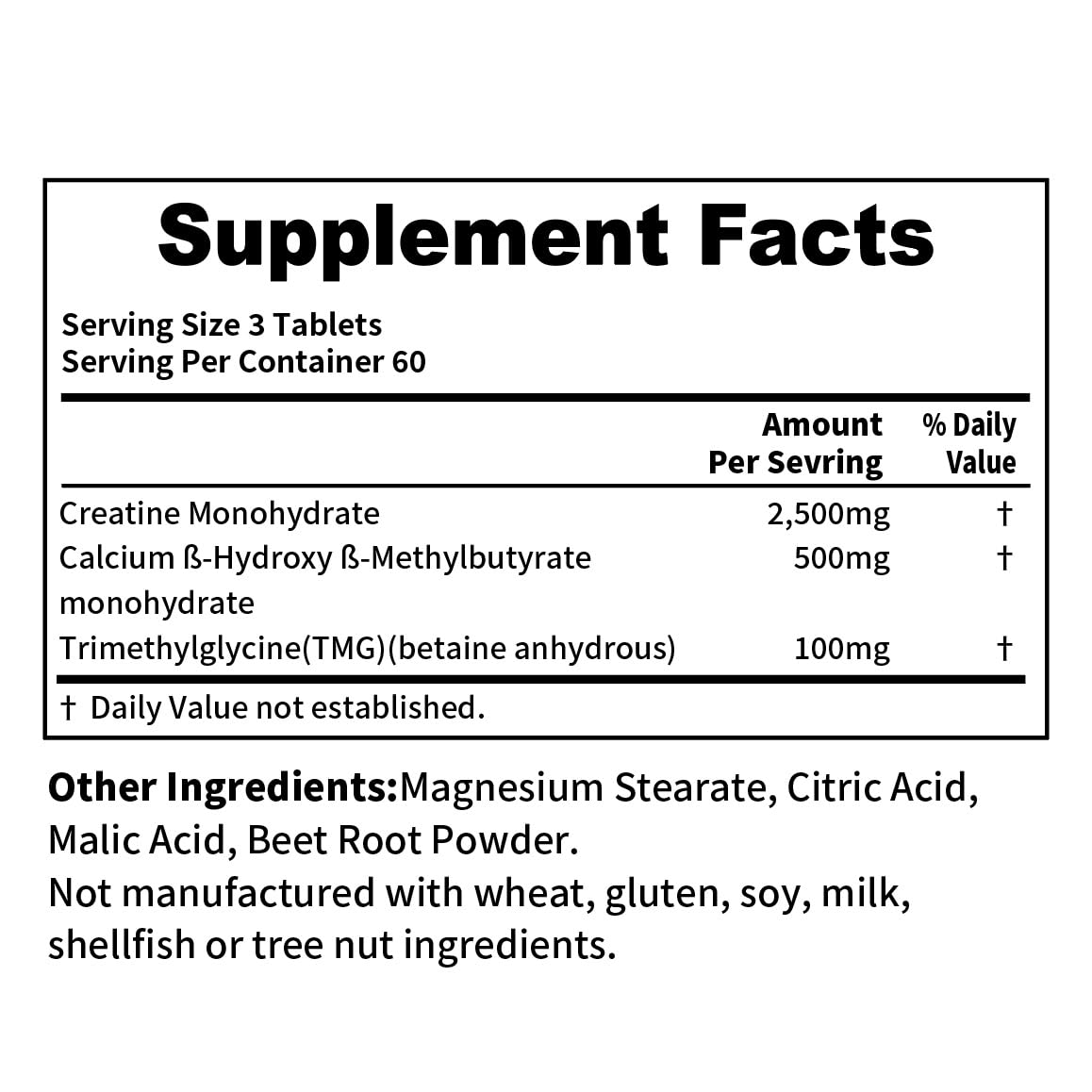 YOUTHVITA Creatine HMB TMG Tablets, 180 Count