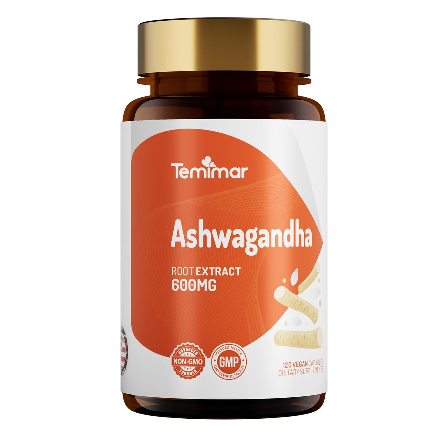Temimar Ashwagandha Root Extract 600mg Capsules, 120 Count