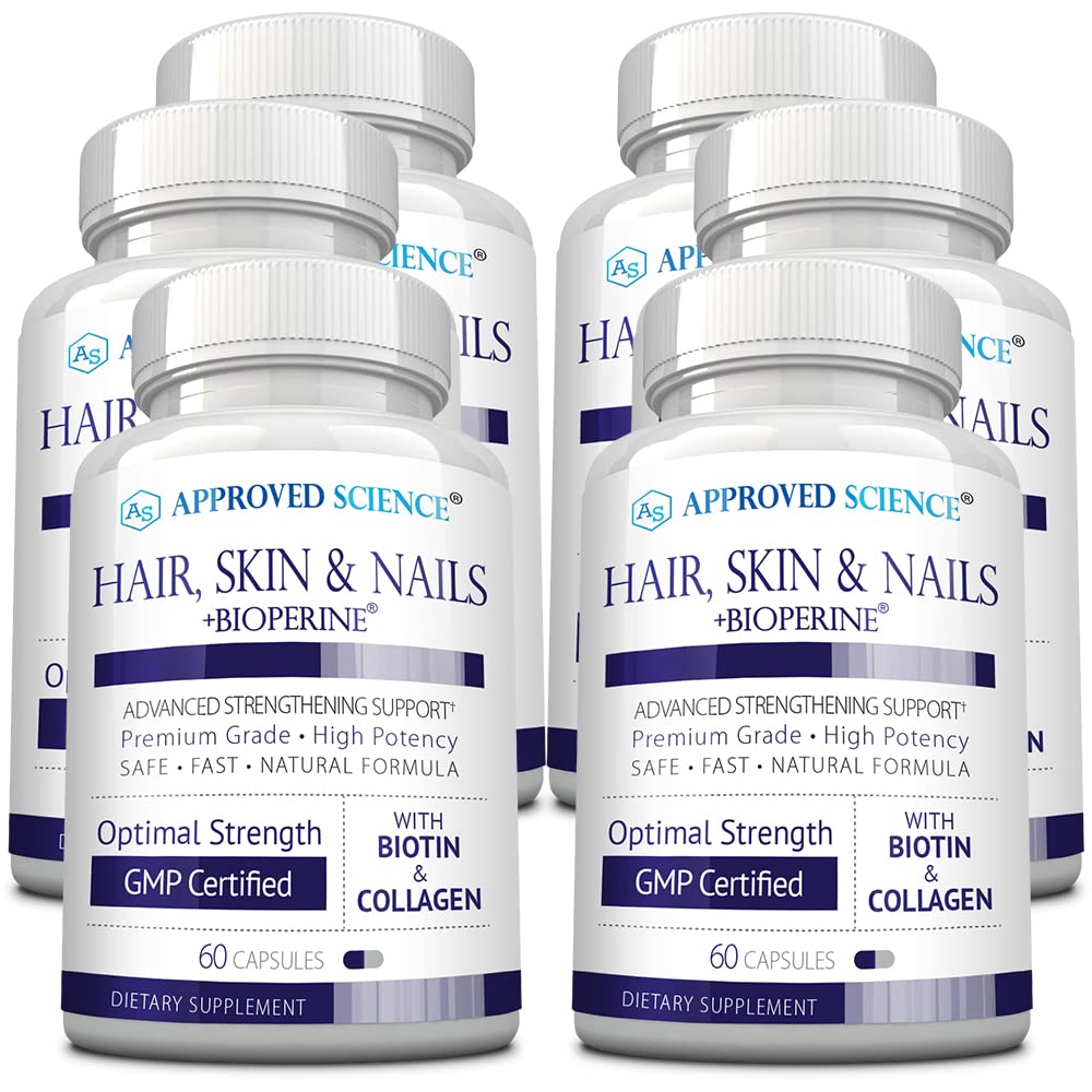 Approved Science Hair, Skin and Nails Support Supplement Biotin, Collagen, Vitamin B Complex, Silica, BioPerine 60 Capsules