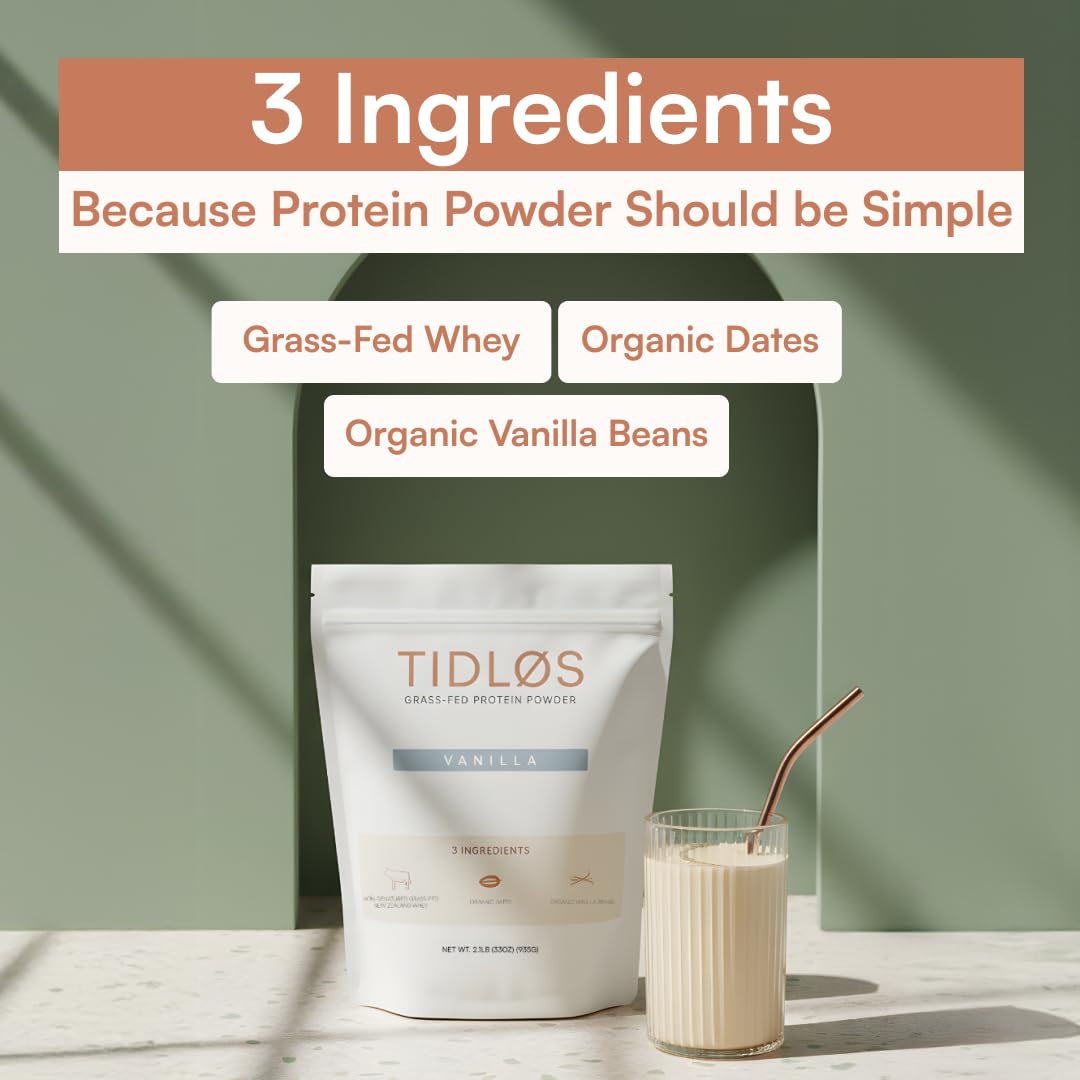 Aplos Modern Nutrition TIDLOS Grass Fed Whey Protein Powder, Vanilla, 33 Servings
