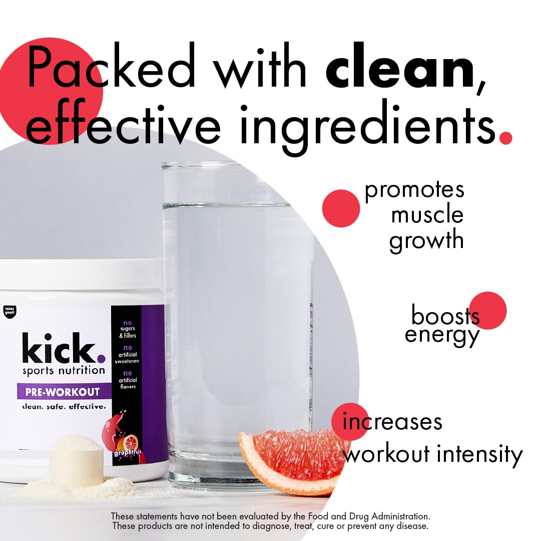 Kick. Sports Nutrition Pre Workout Powder Grapefruit Flavor 30 Servings