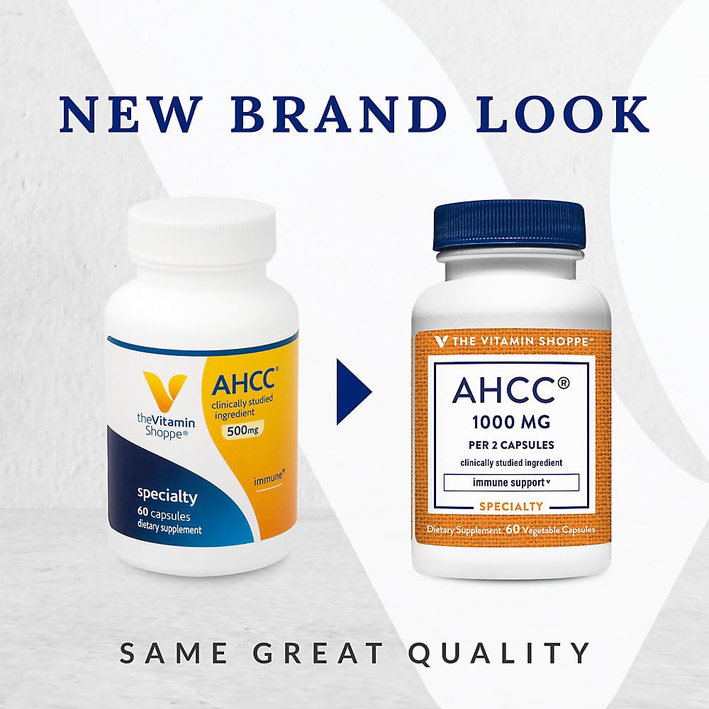 The Vitamin Shoppe AHCC 500mg - Immune System Booster & Cell Defense | Active Hexose Correlated Compound | Mushroom Extract, 60 Vegetarian Capsules