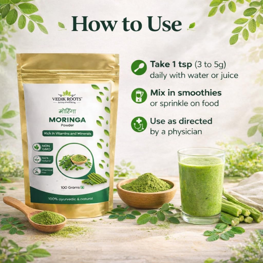 VEDIKROOTS Moringa Leaf Powder (3.53 oz)